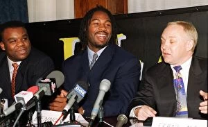 Images Dated 18th November 1996: Lennox Lewis at press conference announcing next fight with Warren McCall at the Law