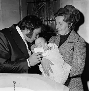 Images Dated 29th August 1971: Les Dawson and his wife Margaret at the christening of their baby daughter Pamela Jane at
