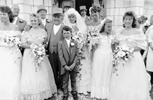 Les Dawson and wife Tracey wedding group 1989