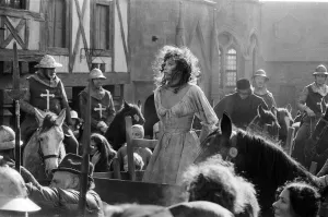Images Dated 16th October 1981: Lesley-Anne Down on the set of The Hunchback of Notre Dame at Pinewood Studios