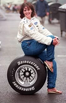 Images Dated 4th July 1997: LESLEY FITZ SIMONS TAKE THE HIGH ROAD ACTRESS SITTING ON A BRIDGESTONE TYRE AT