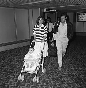 Leslie Grantham at LAP with his wife Jane and their baby. 24th June 1987