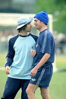 Images Dated 12th May 1996: Liam Gallagher and Damon Albarn -May 1996 Come head to head in friendly Oasis v