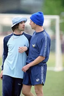Images Dated 12th May 1996: Liam Gallagher and Damon Albarn -May 1996 Come head to head in friendly Oasis v