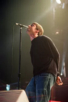 Images Dated 16th September 1997: Liam Gallagher of Oasis performing at Newcastle Arena during their Be Here Now Tour