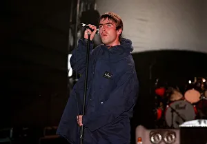 Liam Gallagher of the pop group Oasis on stage Sept September 1997 Liam Gallagher of the pop group Oasis on stage Sept September 1997
