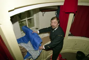 Lighthouse keeper Colin Jones seen here rolling up his sleeping bag during this last Lighthouse keeper Colin Jones seen here rolling up his sleeping bag during this last