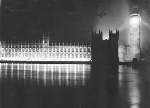 The lights go back on at the Palace of Westminster London for the VE Day celebrations The lights go back on at the Palace of Westminster London for the VE Day celebrations
