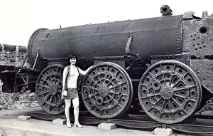 Linda Iley beside Braddyll on 6th May 1973, an old engine that once served as a snow plow Linda Iley beside Braddyll on 6th May 1973, an old engine that once served as a snow plow