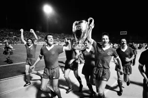 Liverpool celebrate victory over Borussia during European Cup Final 1977 Jimmy Case Emlyn Liverpool celebrate victory over Borussia during European Cup Final 1977 Jimmy Case Emlyn