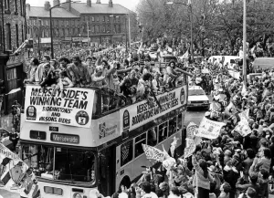 The Liverpool FC Victory Bus passes through Liverpool City Centre as the players enjoy a The Liverpool FC Victory Bus passes through Liverpool City Centre as the players enjoy a