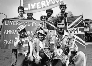 Supporters And Spectators Gallery: Liverpool football fans preapred for their sides first ever European Cup Final when