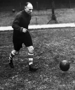 Liverpool footballer Ray Lambert during a training session. 25th April 1950 Liverpool footballer Ray Lambert during a training session. 25th April 1950