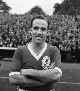 Liverpool footballer Ronnie Moran poses for a portrait before a match. October 1958 Liverpool footballer Ronnie Moran poses for a portrait before a match. October 1958