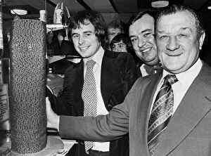 Liverpool manager Bob Paisley helps Nick Owen of BBC radio Birmingham transfer a pile of Liverpool manager Bob Paisley helps Nick Owen of BBC radio Birmingham transfer a pile of
