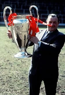 Liverpool manager Bob Paisley holding the European Cup in March 1979