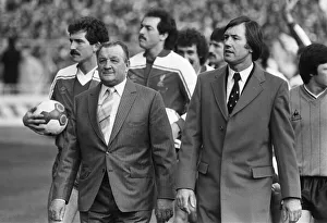 Liverpool manager Bob Paisley walks out at Wembley with Tottenham Hotspur manager Keith Liverpool manager Bob Paisley walks out at Wembley with Tottenham Hotspur manager Keith