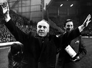 Images Dated 7th April 1971: Liverpool manager Bill Shankly acknowledges the applause of the fans cheers as he is