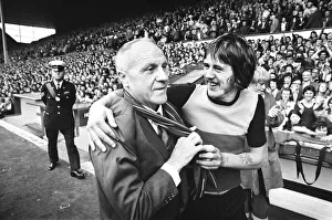 Former Liverpool manager Bill Shankly salutes the Liverpool fans as he walks around Former Liverpool manager Bill Shankly salutes the Liverpool fans as he walks around