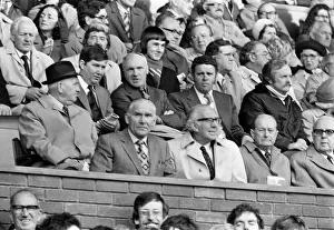 Former Liverpool manager Bill Shankly watching the action accompanied by Spurs manager Former Liverpool manager Bill Shankly watching the action accompanied by Spurs manager