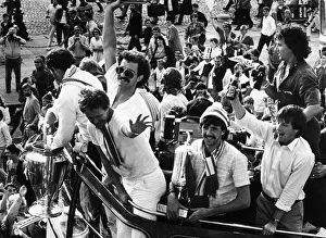 Liverpool players proudly show off the European Cup trophy to thousands of fans who lined Liverpool players proudly show off the European Cup trophy to thousands of fans who lined