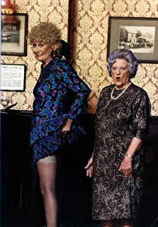 Liz Dawn actress with Jill Summers actress of Coronation Street during rehearsals for a Liz Dawn actress with Jill Summers actress of Coronation Street during rehearsals for a