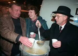 Images Dated 17th October 1997: LIZ LOCKHEAD October 1997 WELCOMES A HOMELESS MAN TO HER SOUP KITCHEN AS HE TAKES