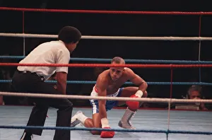 Lloyd Honeyghan boxer on the canvas being counted Mar 90 by the boxing referee Lloyd Honeyghan boxer on the canvas being counted Mar 90 by the boxing referee