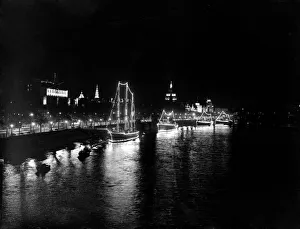 London by night Boats illuminated by night along the River Thames 1951 London by night Boats illuminated by night along the River Thames 1951