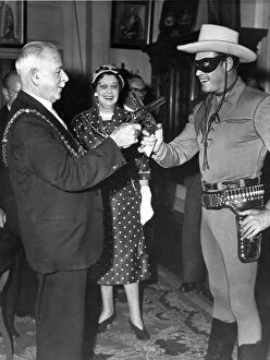 The Lone Ranger - actor Clayton Moore pictured with Lord Mayor, Ald
