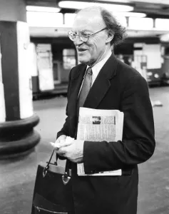 Lord Frank Longford carrying copy of tabloid newspaper at Euston station Lord Frank Longford carrying copy of tabloid newspaper at Euston station