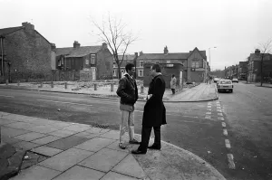 Lord Gifford talks to local resident Delroy Burris in Granby Street, Toxteth Lord Gifford talks to local resident Delroy Burris in Granby Street, Toxteth