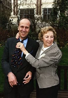 Images Dated 31st January 1990: Lord Norman Tebbit with Dame Vera Lynn receives a tie after being named Tiewearer of