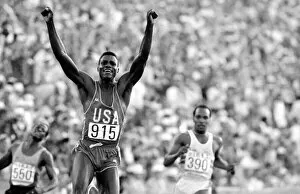 1984 Gallery: Los Angeles 1984 Carl Lewis celebrates after winning the Mens 100 metres final at