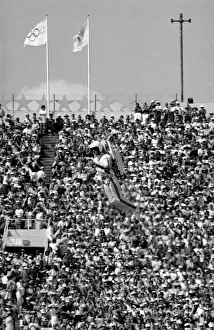 Los Angeles 1984 Olympic Games Opening Ceremony Rocket Man man arrives on a Los Angeles 1984 Olympic Games Opening Ceremony Rocket Man man arrives on a
