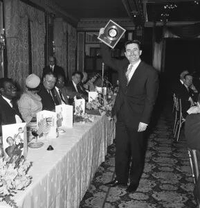 Louis Armstrong presenting Kenny Ball with a golden disc for his single Midnight in Louis Armstrong presenting Kenny Ball with a golden disc for his single Midnight in