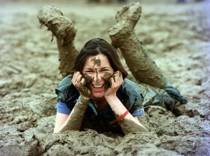 Lucy Rock enjoying the mud at Glastonbury festival June 1997 Lucy Rock enjoying the mud at Glastonbury festival June 1997