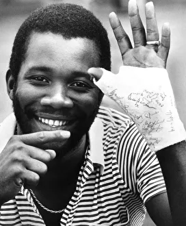 Malcolm Marshall West Indies cricketer with hand wrist in plaster Malcolm Marshall West Indies cricketer with hand wrist in plaster