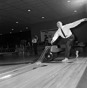A man bowling at Top Rank Bowl, Streatham. 9th February 1962 A man bowling at Top Rank Bowl, Streatham. 9th February 1962