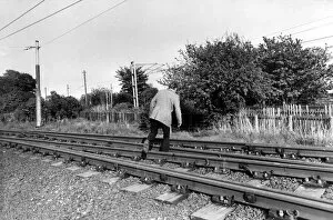 A man crossing the railway line illegally on 13th May 1981
