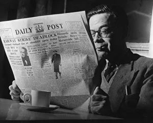 Man reading Newspaper, Liverpool Daily Post, Thursday 24th February 1955 Man reading Newspaper, Liverpool Daily Post, Thursday 24th February 1955