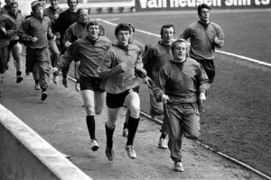 Manchester City training Francis Lee Leads the team in a touchline sprint Manchester City training Francis Lee Leads the team in a touchline sprint