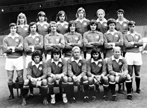 Images Dated 1st August 1972: Manchester United football team pose for a group photo at Old Trafford Circa 1972