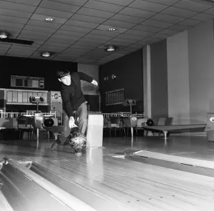 Manchester United footballer George Best bowling at the Top Rank Bowl near Trafford Manchester United footballer George Best bowling at the Top Rank Bowl near Trafford
