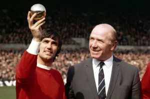 Award Ceremonies Gallery: Manchester United footballer George Best shows manager Sir Matt Busby his European