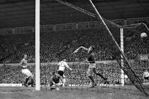 Manchester United goalkeeper Alex Stepney fails to stop a Sunderland goal during their Manchester United goalkeeper Alex Stepney fails to stop a Sunderland goal during their