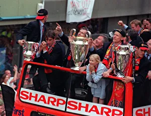 Manchester United on their way down Deansgate May 1999 near Old Trafford for their Manchester United on their way down Deansgate May 1999 near Old Trafford for their