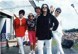 Images Dated 20th August 1991: The Manic Street Preachers pictured at the Radio One roadshow with DJ Jakki Brambles - L