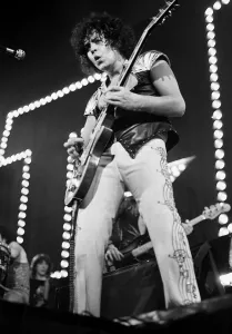 Images Dated 1st February 1974: Marc Bolan pop singer on stage at Glasgow Apollo 1974