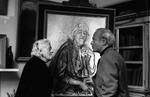 Margaret Rutherford actress Oct 1963 with Alex Portner artist who painted a portrait of Margaret Rutherford actress Oct 1963 with Alex Portner artist who painted a portrait of